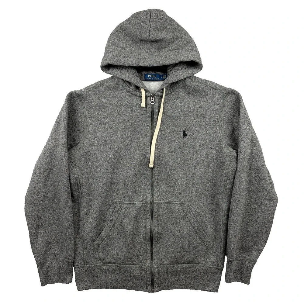 Polo Ralph Lauren Hoodie Mens Medium Gray Full Zip Thermal Lined Hood Fleece